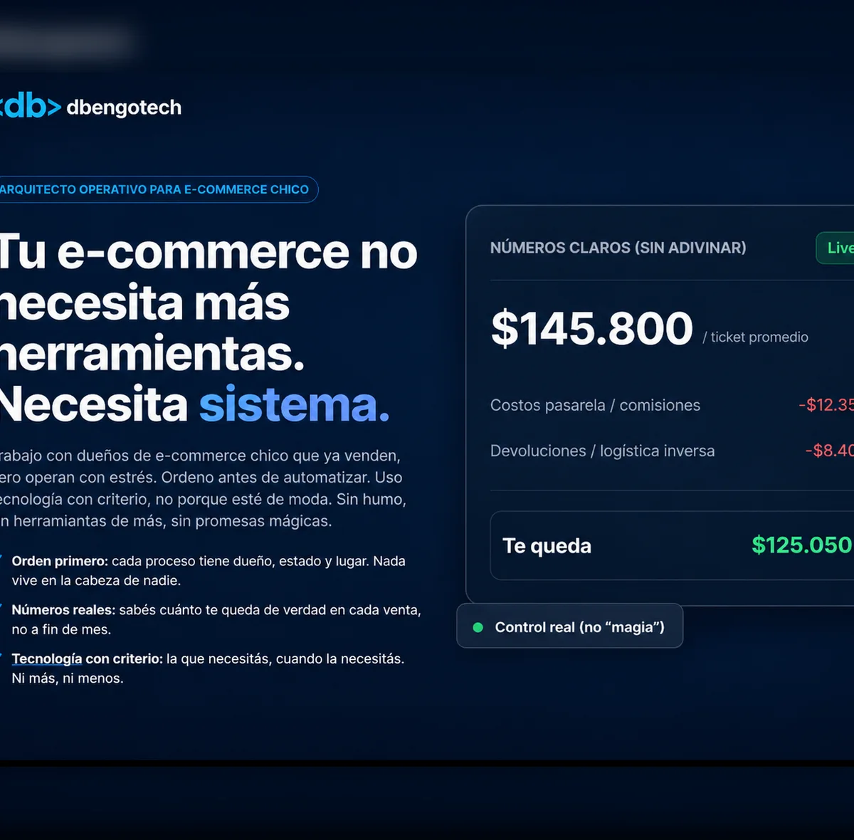 Presentación del sitio profesional dbengotech en el portfolio de Oriavision