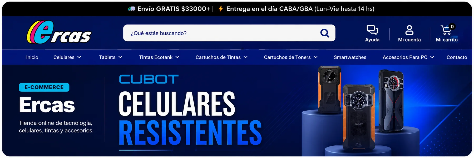 Presentación de la tienda online ERCAS en el portfolio de Oriavision